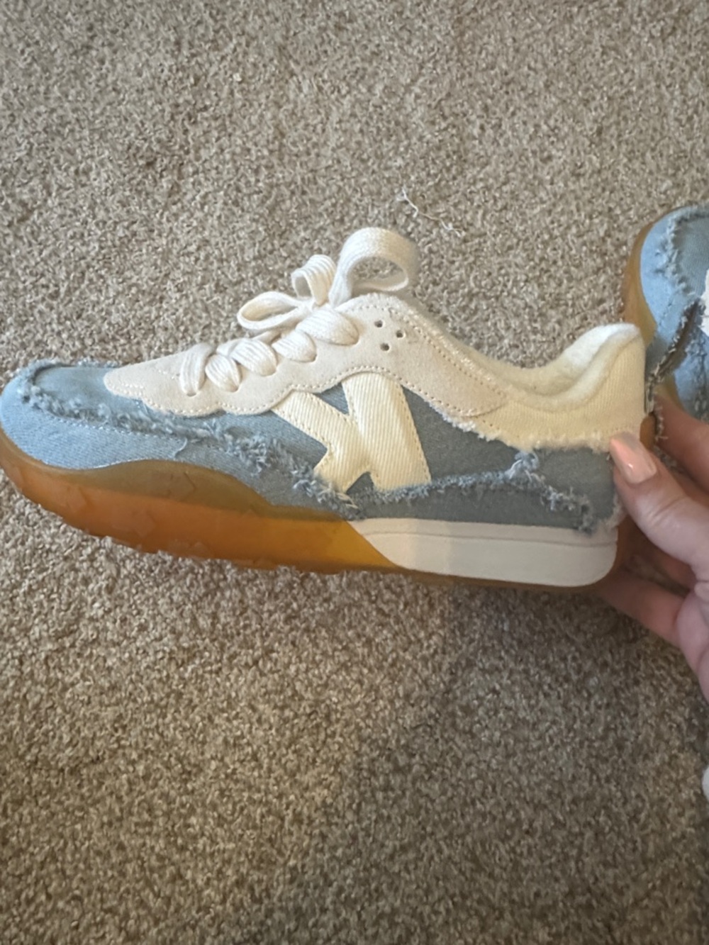 kate spade Light Blue Denim and Cream Low-Top Sneaker with Gum Sole